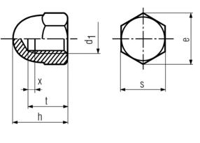 DIN 1587 - Hexagon Domed Cap Nuts, Full Pattern Specifications